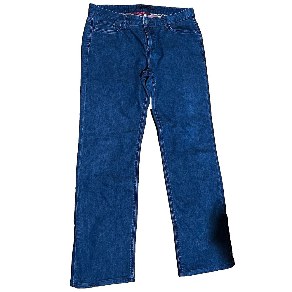 prAna Kara Jean Women 10 Flannel Lined Slim Straight Dark Wash Blue 34x32